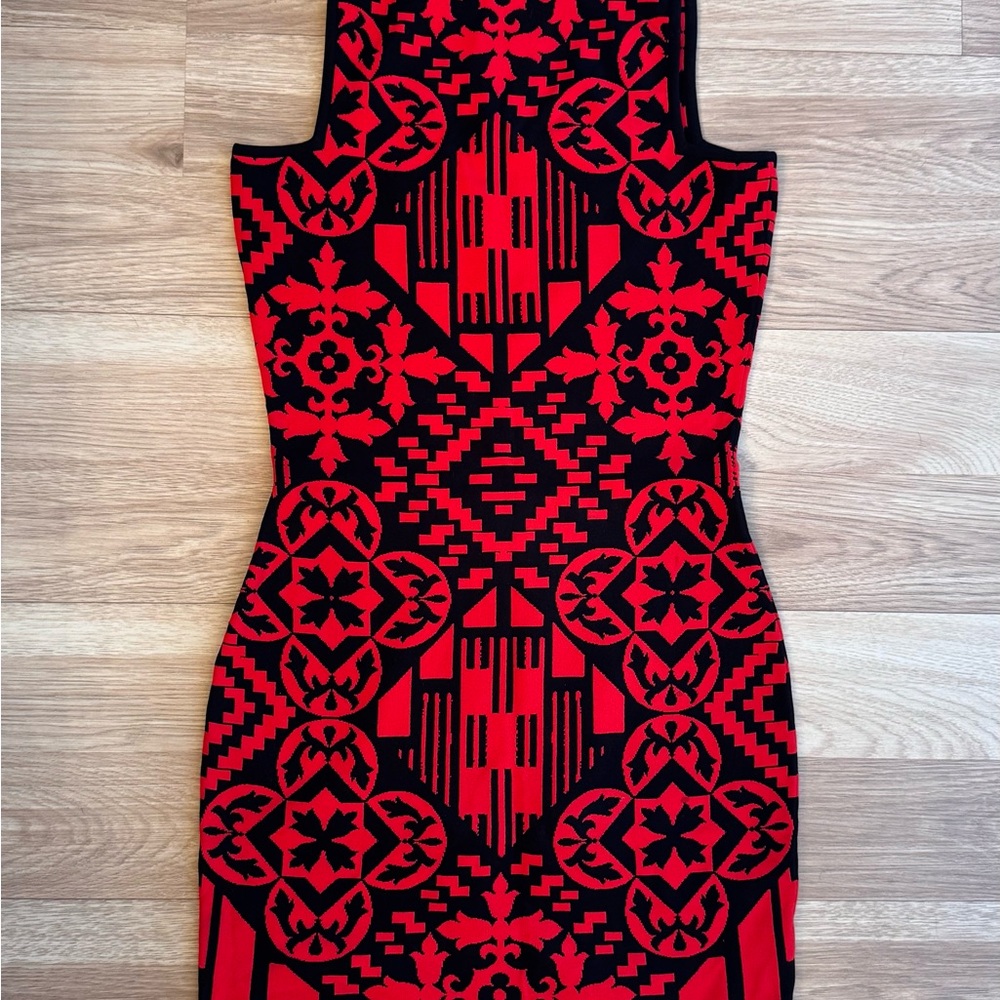Alexander McQueen Red and Black Geometric Mini Dress
